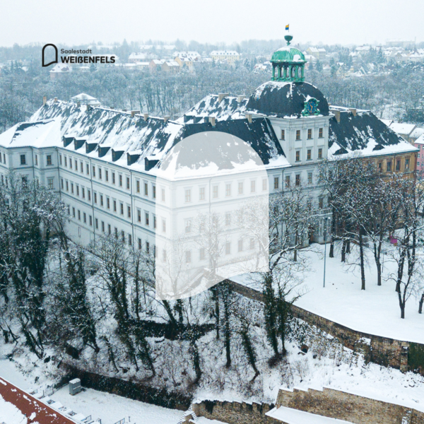 Schloss im Winter mit Torbogen